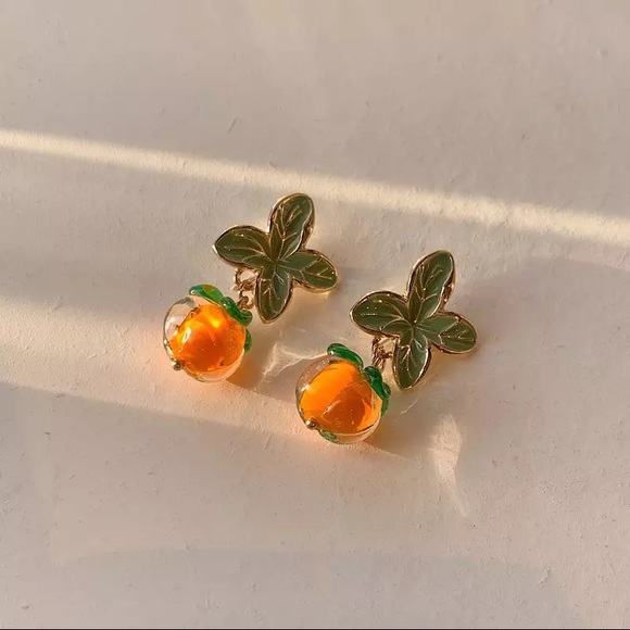 New Persimmon Glass Earrings - Picture 7 of 7